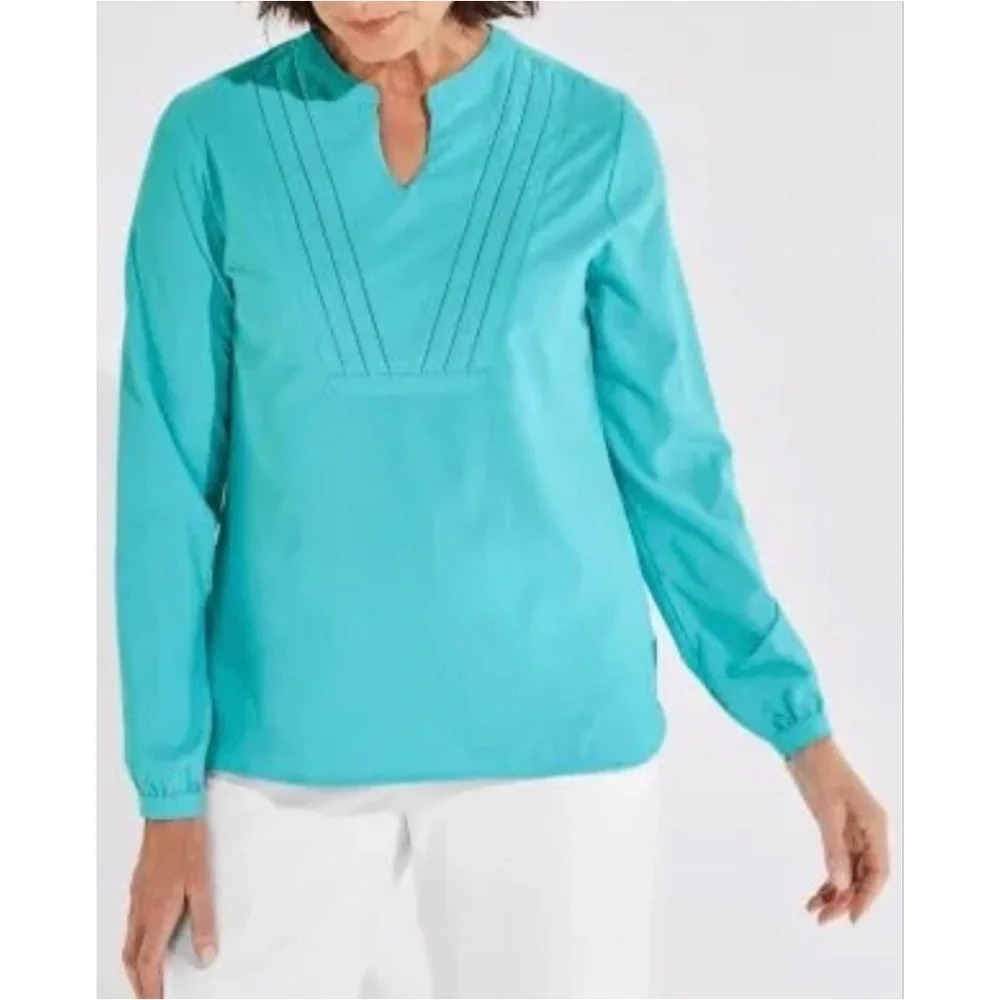 Coolibar UPF 50+ Womens Katerini Fashion Top Sun Protective Aquamarine Teal Blue